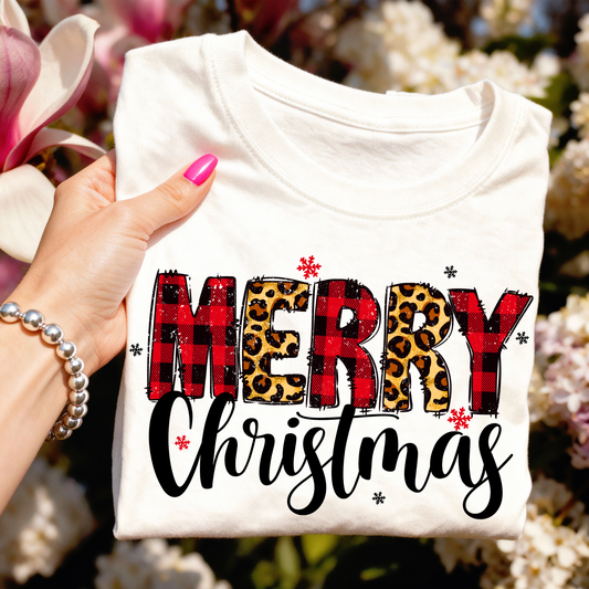 Merry Christmas - Plaid and Leopard Print - Youth