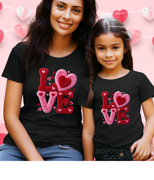 Valentine's LOVE Faux Yarn Print - Youth Tee