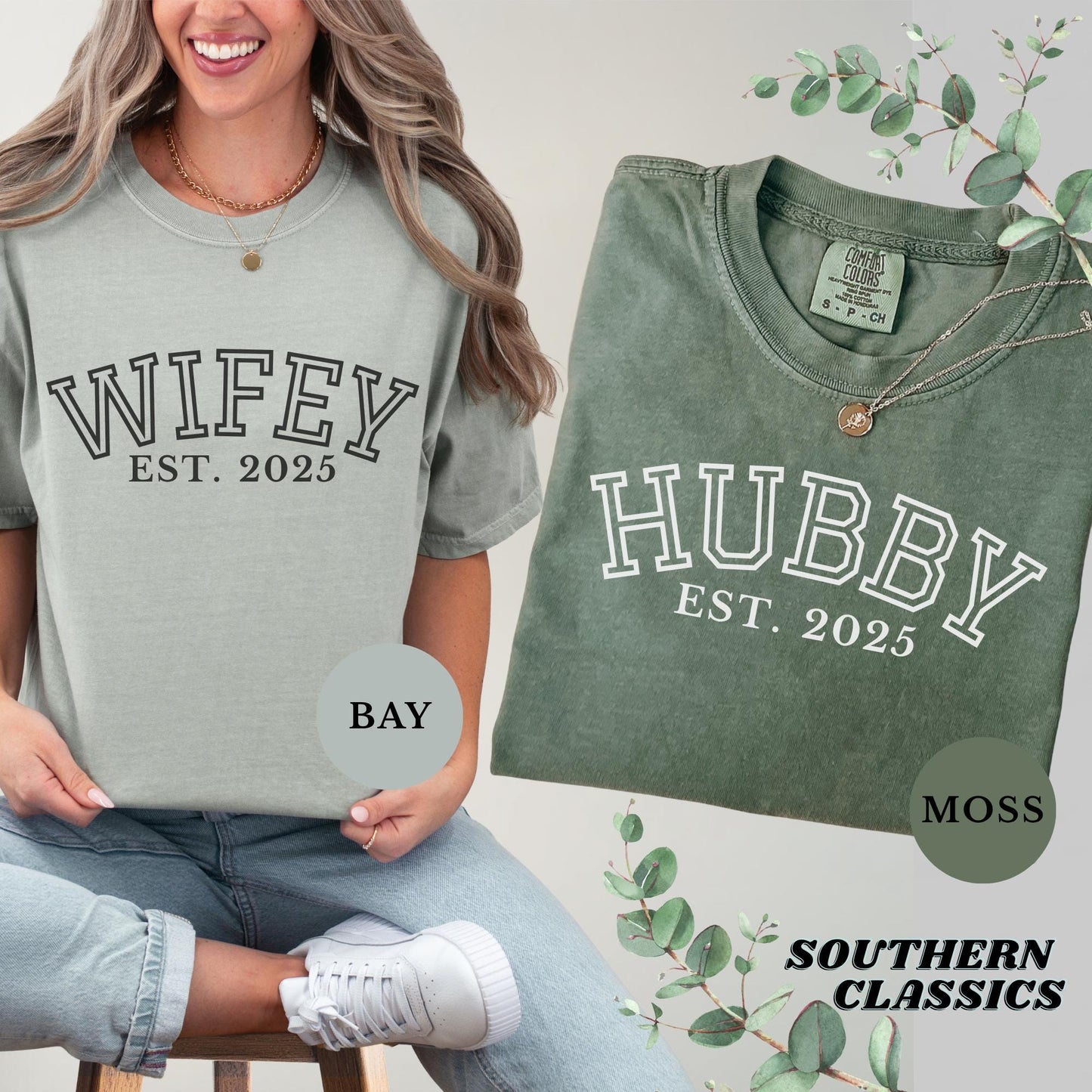 Personalized Hubby and Wifey Shirt with Custom Wedding Date
