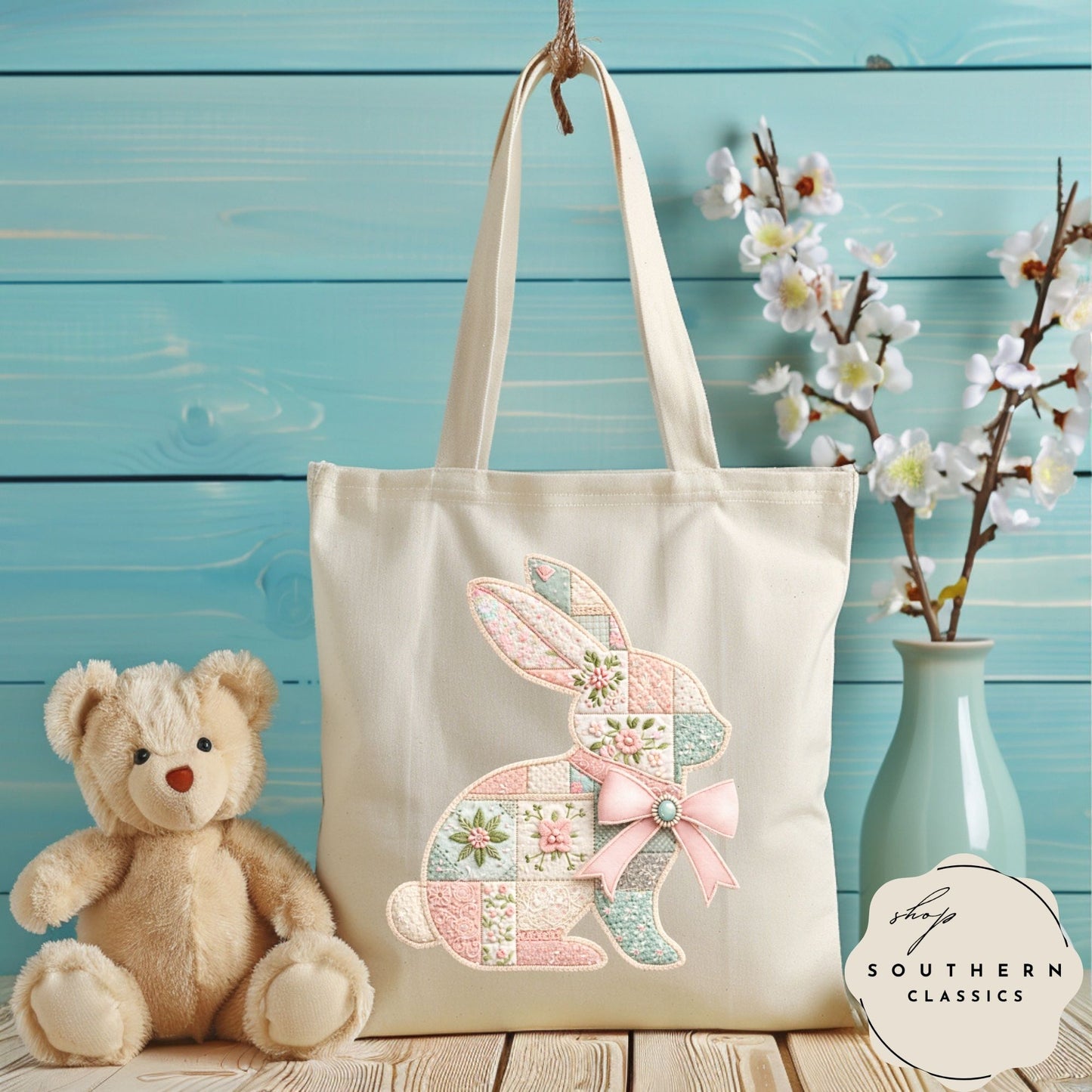 Easter -Bunny Patchwork Shirt and Tote Bag