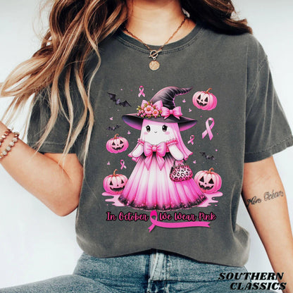 In October We Wear Pink Halloween Cute Ghost T-shirt