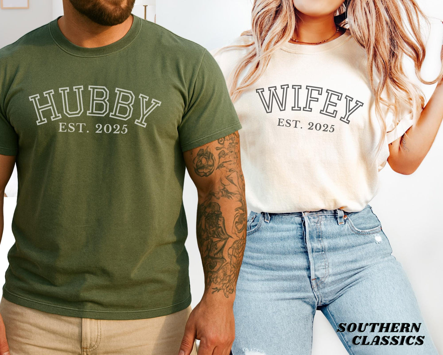 Personalized Hubby and Wifey Shirt with Custom Wedding Date