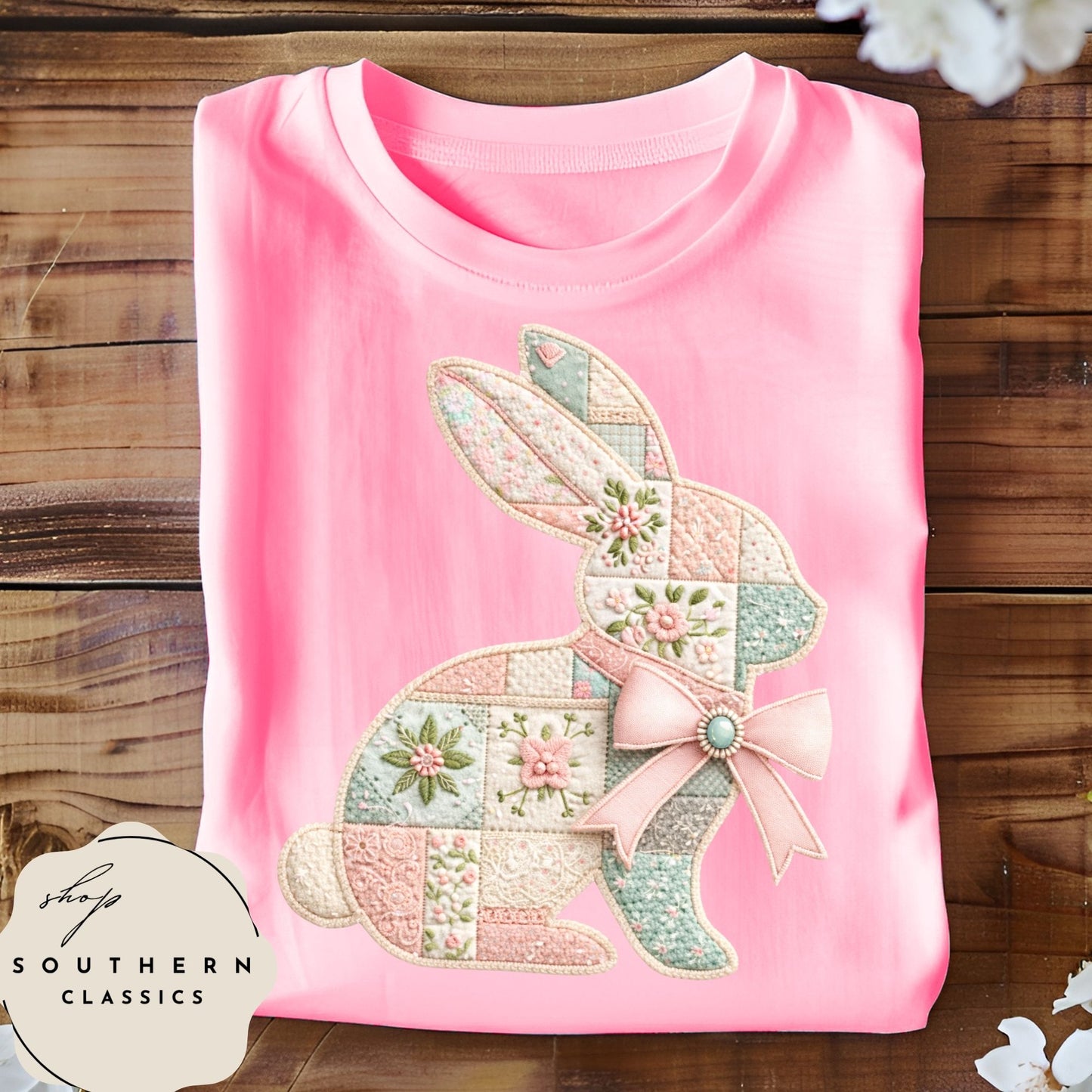 Easter -Bunny Patchwork Shirt and Tote Bag