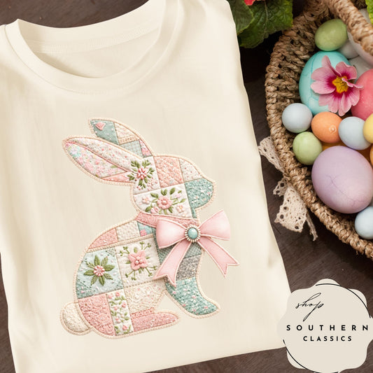 Easter -Bunny Patchwork Shirt and Tote Bag