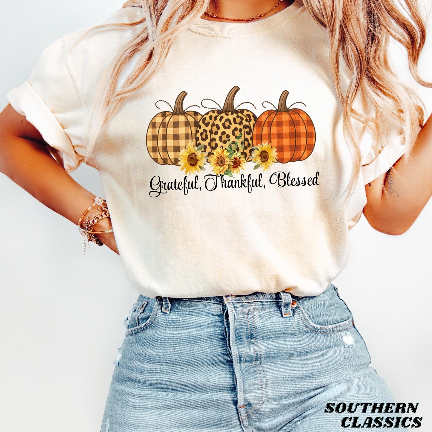 Grateful, Thankful, Blessed Pumpkin T-shirt