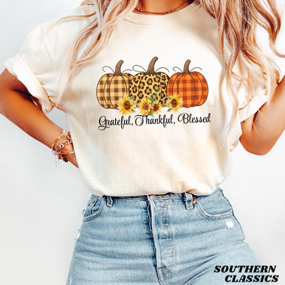 Grateful, Thankful, Blessed Pumpkin T-shirt