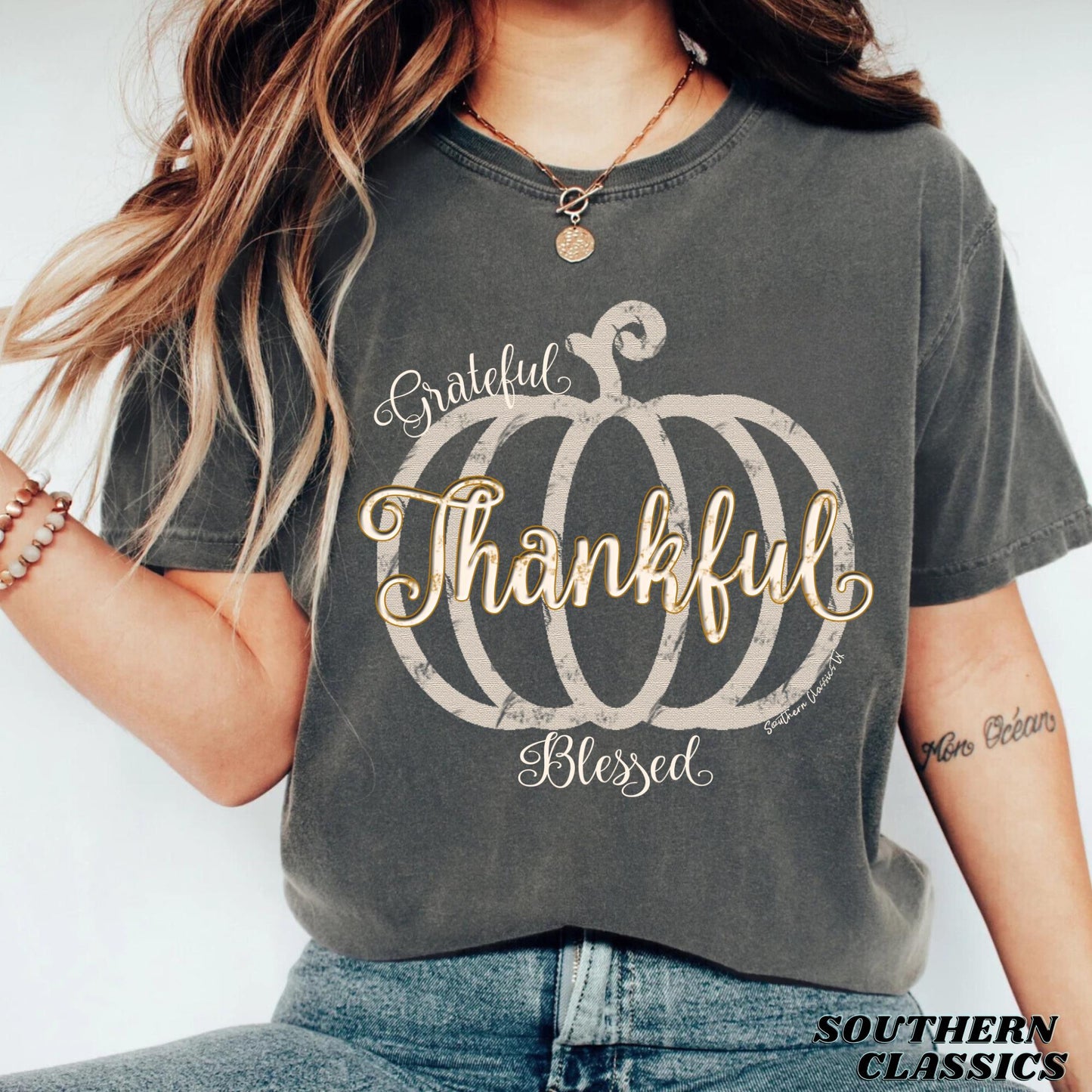 Grateful Thankful Blessed Pumpkin T-Shirt