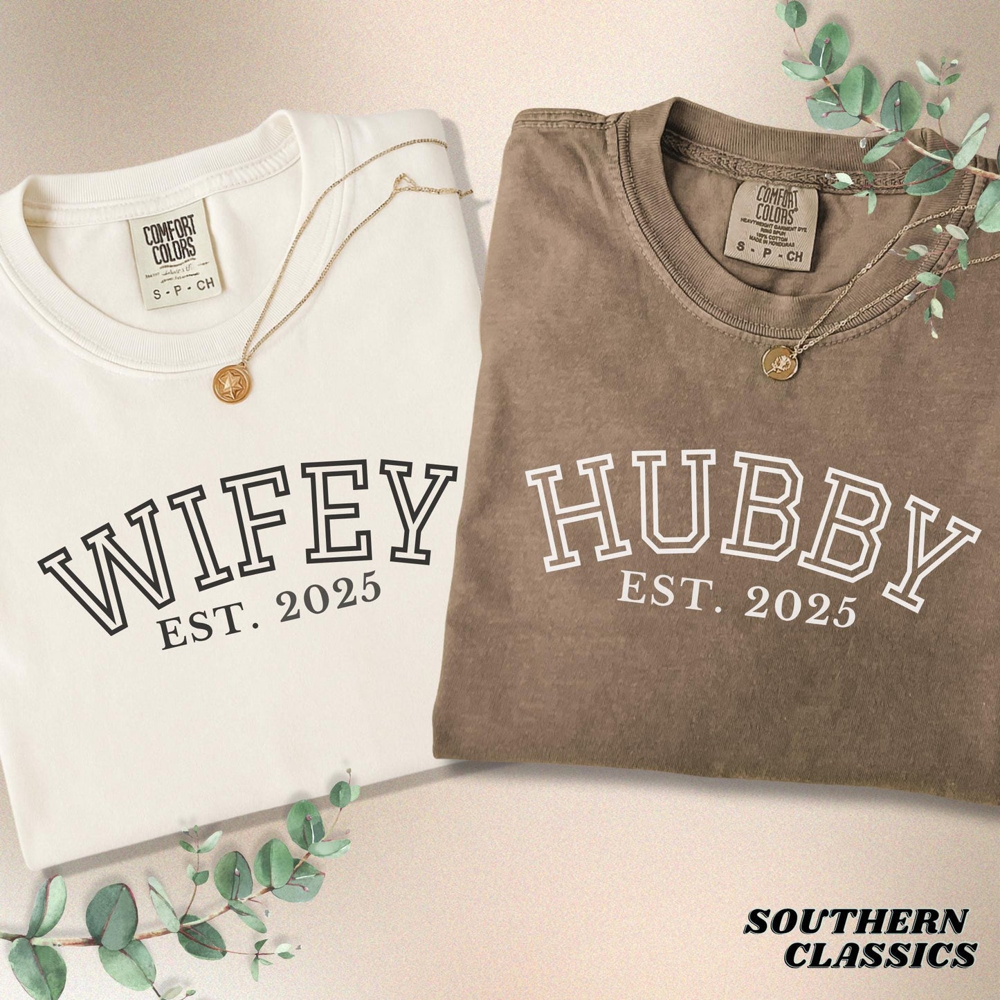 Personalized Hubby and Wifey Shirt with Custom Wedding Date
