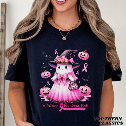 In October We Wear Pink Halloween Cute Ghost T-shirt
