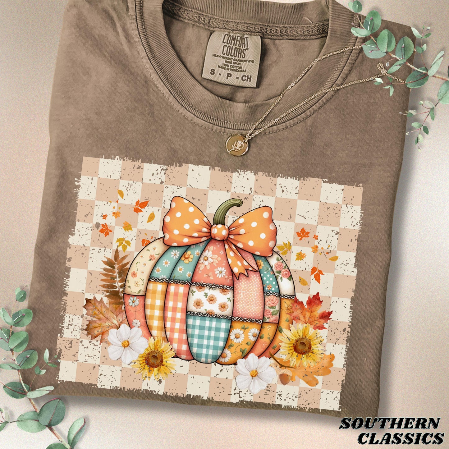 Autumn Pumpkin Checkered Tee - Cozy Fall Vibes
