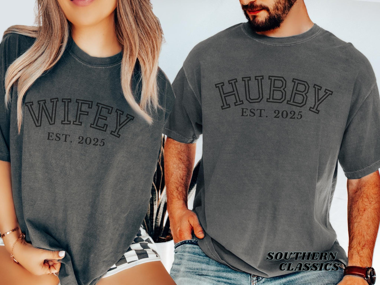 Personalized Hubby and Wifey Shirt with Custom Wedding Date