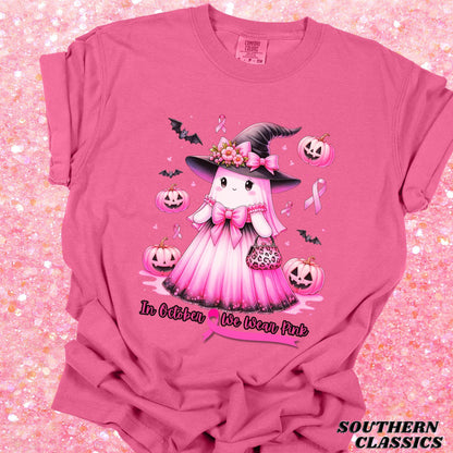 In October We Wear Pink Halloween Cute Ghost T-shirt