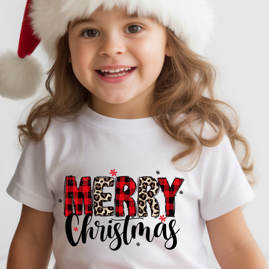 Merry Christmas - Plaid and Leopard Print - Youth
