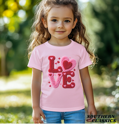 Valentine's LOVE Faux Yarn Print - Youth Tee
