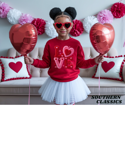 Valentine's LOVE Faux Yarn Print - Youth Tee