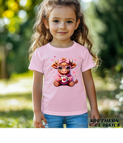 Valentine's Highland Cow - Youth Tee