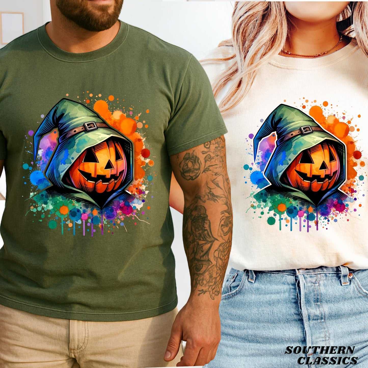 Spooky Pumpkin Watercolor T-Shirt - Halloween Tee