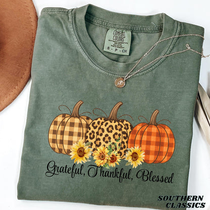 Grateful, Thankful, Blessed Pumpkin T-shirt