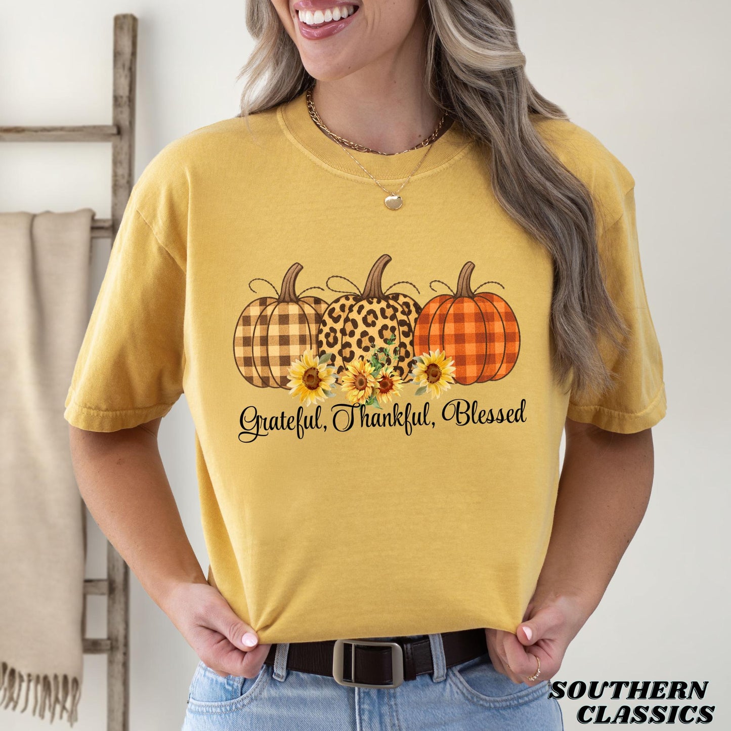 Grateful, Thankful, Blessed Pumpkin T-shirt