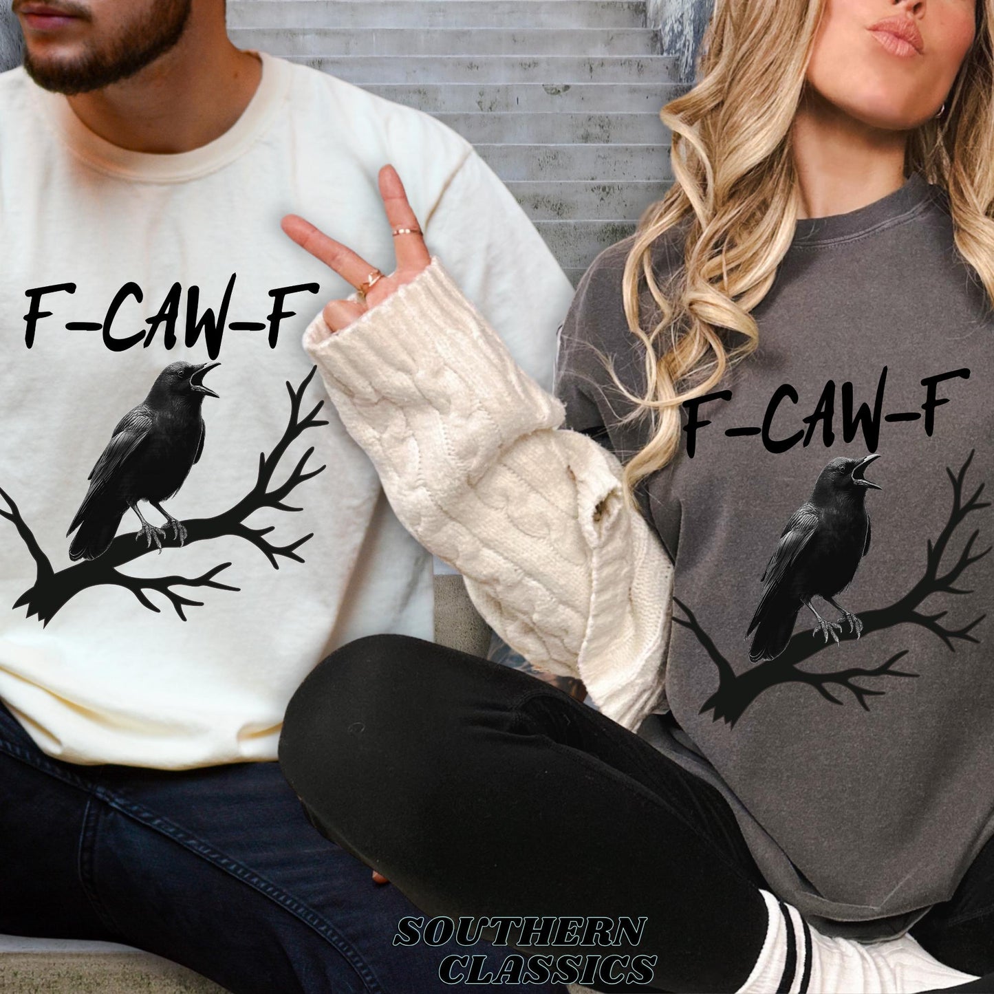 COUPLES Graphic T-Shirt: F-CAW-F Bird Tee, Funny Tee