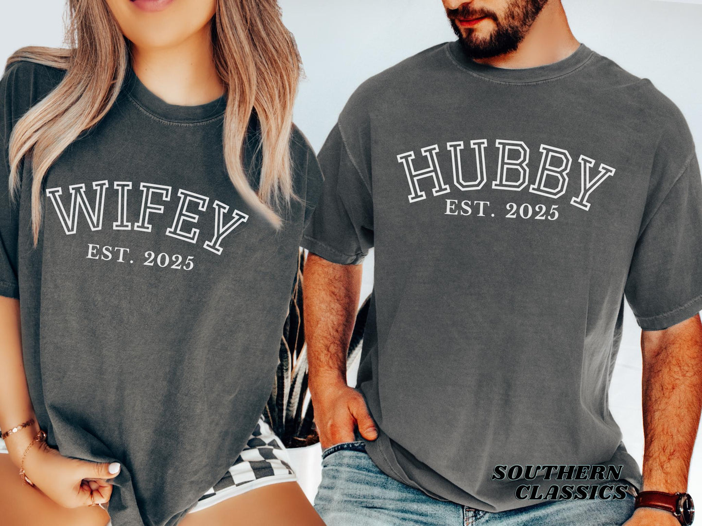 Personalized Hubby and Wifey Shirt with Custom Wedding Date