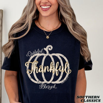 Grateful Thankful Blessed Pumpkin T-Shirt