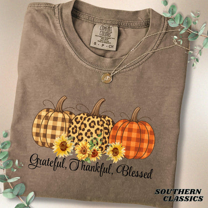 Grateful, Thankful, Blessed Pumpkin T-shirt
